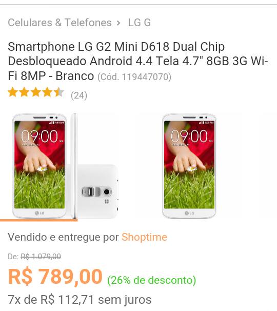 LG g2 mini R$ 550
