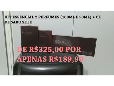 KIT PERFUME ESSENCIAL 2 PERFUMES + CX DE SABONETE POR R$189, 90