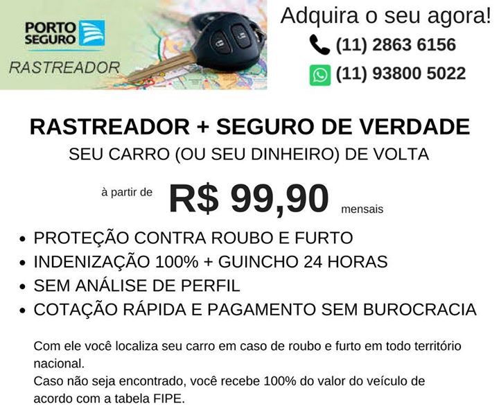 Promoção rastreador + Porto seguro auto contra roubo e furto