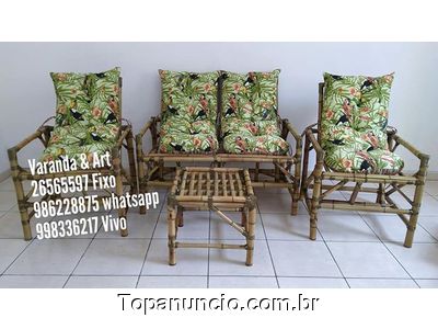 Sofá de Bambu Vime Poltronas Cadeiras Móveis Sofás Jogo Completo Promoção de Fábrica Pronta Entrega