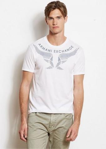 Camisetas Armani Exchange Men's Lined Eagle V-Neck Tee White Y6X912