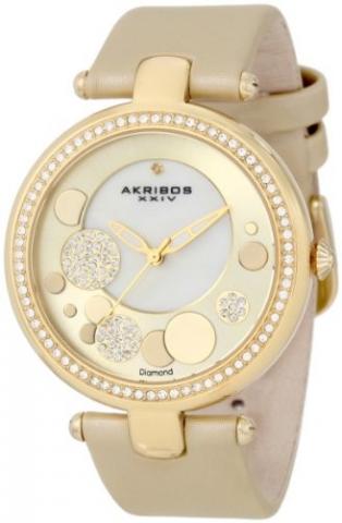 Relógio Akribos XXIV Women's AKR434YG Diamond Gold Sunray Diamond Dial Quartz Strap Watch