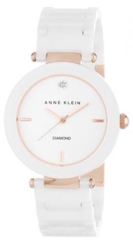 Relógio Anne Klein Women's AK/1018RGWT Diamond Dial Rose Gold-Tone White Ceramic Bracelet Watch