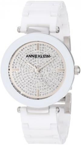 Relógio Anne Klein Women's AK/1019PVWT Ceramic Silver-Tone Pave Dial Watch