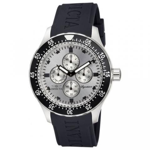 Relógio Invicta Signature II GMT Silver Dial Stainless Steel Black Rubber Mens Watch 7400