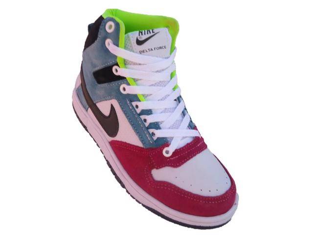 Tênis Nike SB Dunk Cano Alto Branco Azul Rosa e Preto