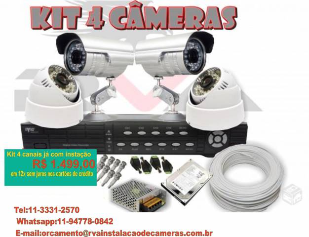 Kit de cameras de seguranca com dvr de 4 canais COM INSTALAÇAO