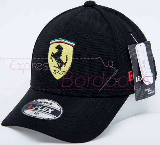 Boné Aberto Logo Ferrari Bordado Original Tomflex Preto