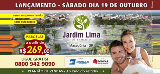 Lotes á Prazo no Loteamento Aberto Jardim Lima - Macedônia - SP