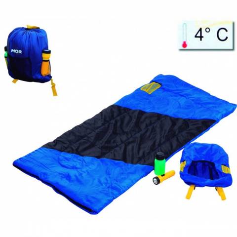 Kit Camping Infantil com Saco de Dormi + Lanterna + Cantil + Mochila
