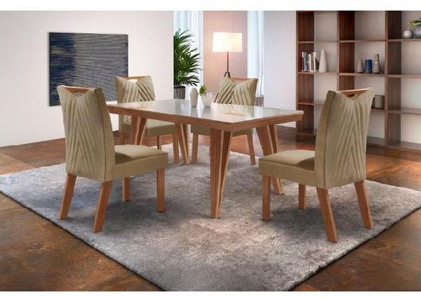 Mesa de Jantar 4 cadeiras Hera Vidro Off/White- Produto Novo Entrega Rápida - Mesas e cadeiras