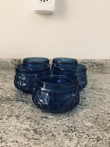 5 potinhos de sobremesa azul,mais 1 transparente. Todos de vidro - Novo