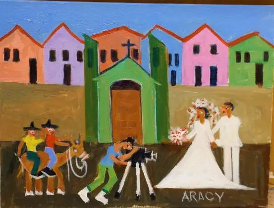 ARACY TEMA CASAMENTO NA ROÇA MEDIDA 30X40 ACRILICA SOBRE TELA