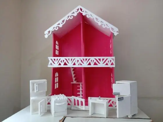 Casinha de bonecas em madeira com 2 andares (mobiliada)