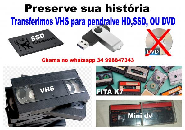 Copias de vhs para dvd,pendraive,hd. ssd prestamos esse serviço para todo Brasil