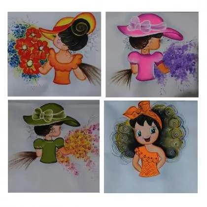 Pano De Prato Com Boneca Pintada A Mão Para Aplicar Crochê