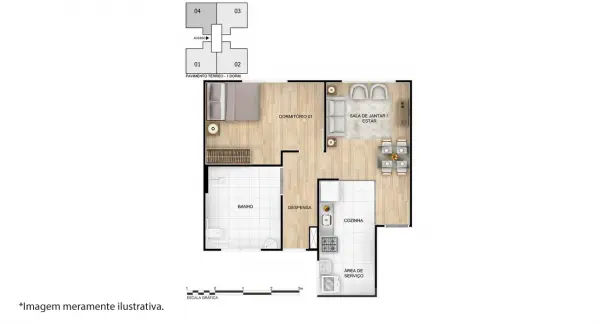 Apartamento com 2 quartos e 1 banheiro