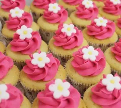 Cupcake de Massa Branca Recheado com Cobertura de Chantily Rosa e Forzinha em Pasta Americana