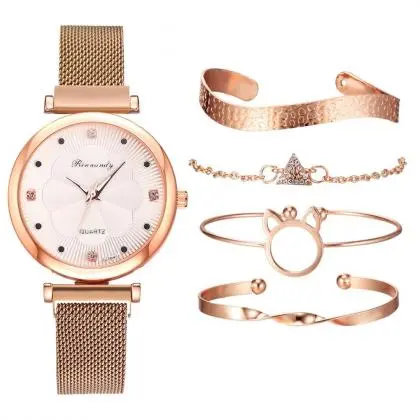 Conjunto - Relógios Feminino de Quartzo + 5 Pulseiras
