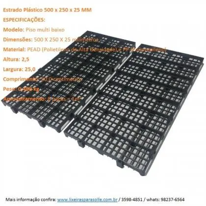 Piso estrados pallet plástico modelo leve 50x25x2, 5