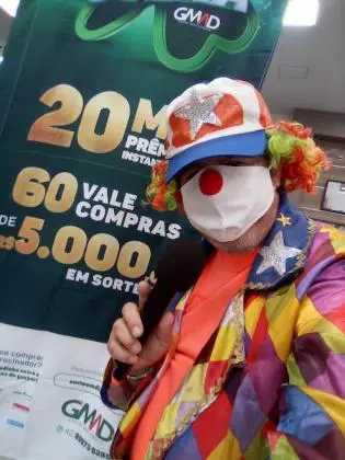 palhaço  locutor para lojas e animação de sorteio em lojas