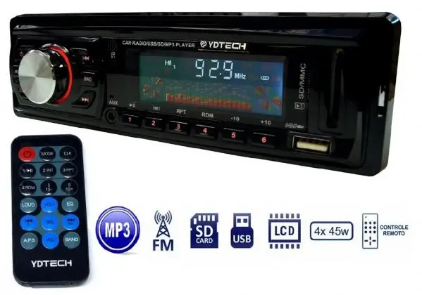 Auto Radio Fm Usb Mp3 Pen Drive Cartão Sd Aux / 120w RMS - 4 canais
