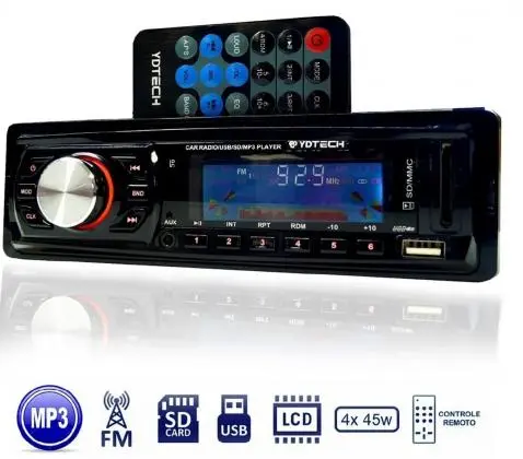Auto Radio Fm Usb Mp3 Pen Drive Cartão Sd Aux / 120w RMS - 4 canais