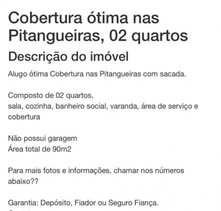 2 quartos 1 banheiros  - Cobertura
