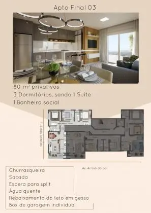 Apto 2 ou 3 Dorm sendo 1 suite - Arroio do Sal