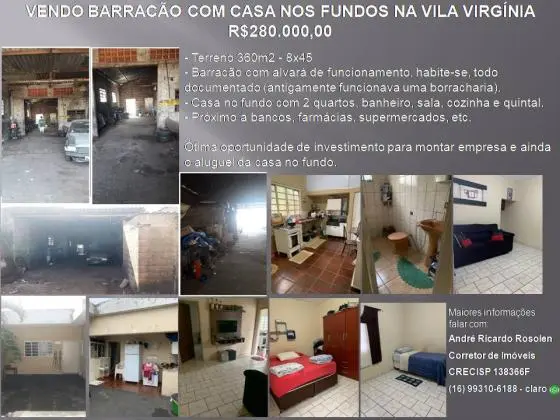 Vendo Barracão com Casa nos fundos na Vila Virgínia