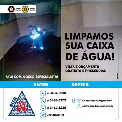 Limpeza, higienização e desinfecção de caixas de água em BH