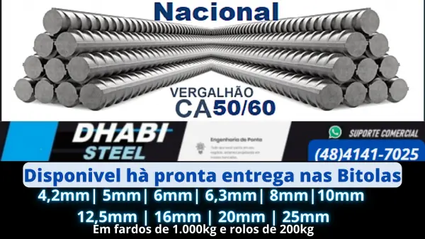 Vergalhão CA50/60 obras de construção civil