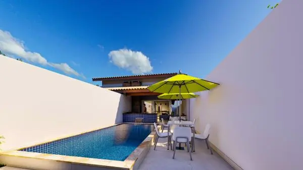 Vendo Casa Nova com piscina, 2 dorm. e  4 vagas na garagem