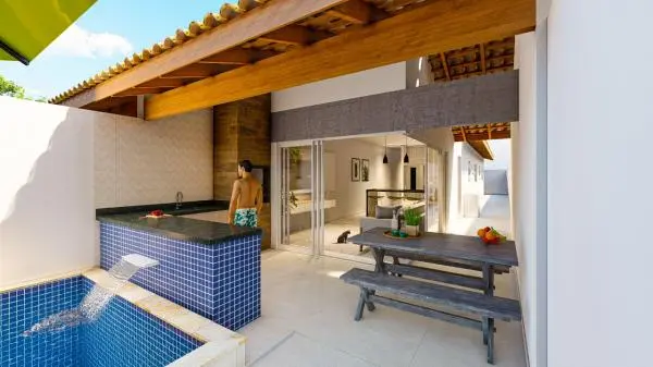 Vendo Casa Nova com piscina, 2 dorm. e  4 vagas na garagem