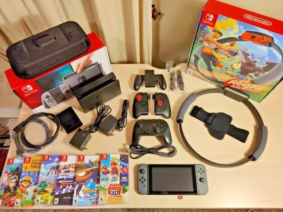 Nintendo Switch 32GB with Gray Joy‑Con + 6 Games, Pro Controller