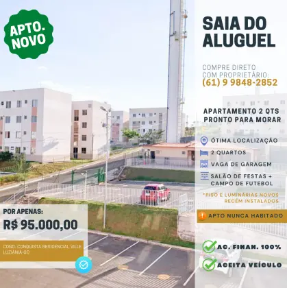 Apartamento Novo de 2 Quartos - Aceita Financiamento de 100%