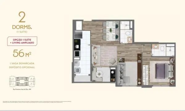 Apartamentos com 57m2 ou 91m2