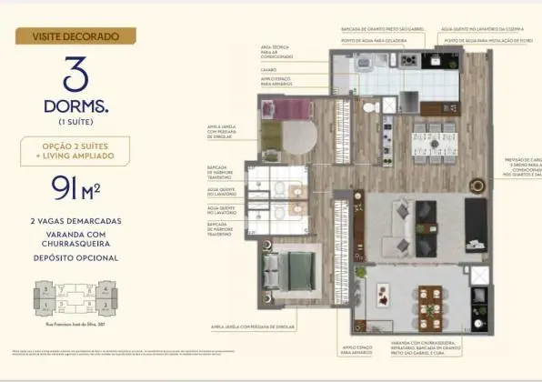 Apartamentos com 57m2 ou 91m2