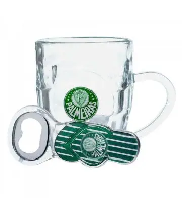 Caneca Vidro 310ml Com Abridor - Palmeiras