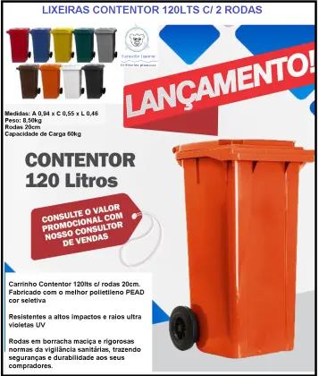 Contentores de lixo c/ rodas 120lts , 240lts a 360lts