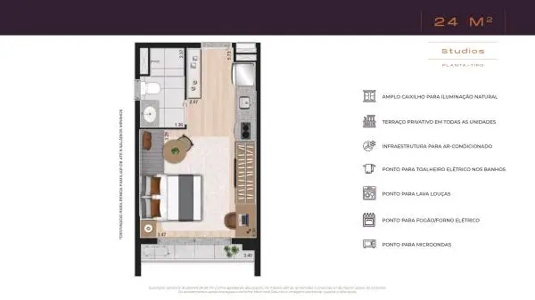 Apartamentos Studios e 1 dormitório