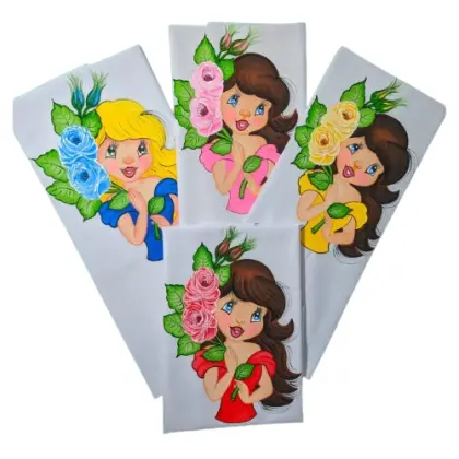 Bonecas Pintadas em Pano de Prato - Kit 5 Panos em Promoção