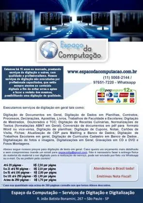Digitação de Documentos em Geral para São Paulo e Brasil todo