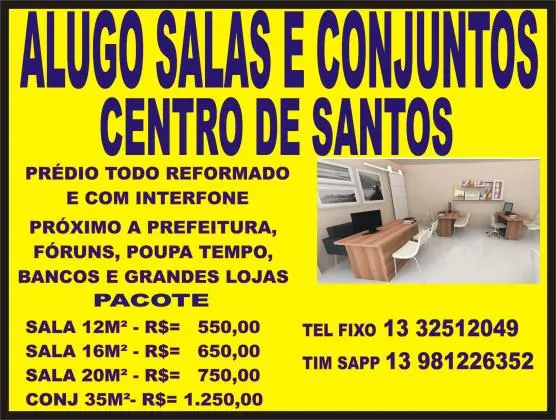 ALUGO CONJUNTO COMERCIAL NO CENTRO DE SANTOS, 35 M2, ÓTIMO LOCAL