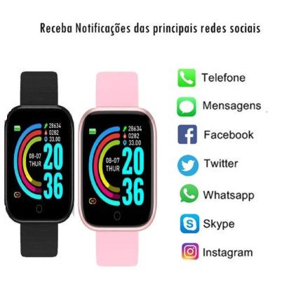 kit 2-Relogio Inteligente Smartwatch D20 Bluetooth para IOS e Android