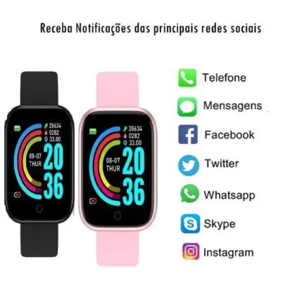 kit 2-Relogio Inteligente Smartwatch D20 Bluetooth para IOS e Android