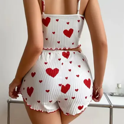 2 Conjunto Pijama Baby Doll Feminino Verão Short Dool Blogueirinha Sexy Coração