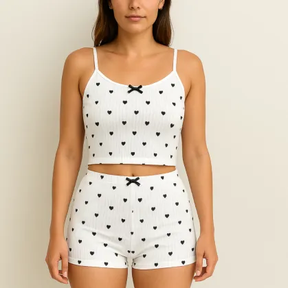 2 Conjunto Pijama Baby Doll Feminino Verão Short Dool Blogueirinha Sexy Coração