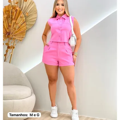 Conjunto Social com Botões e Short de Alfaiataria