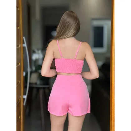 Conjunto Suelen Short Saia e Cropped Alfaiataria.